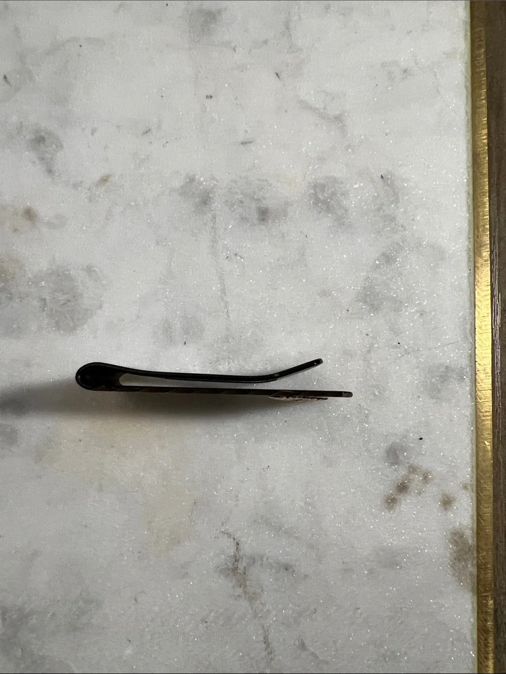 Vintage Black Metal Money Clip with Gold Tone Leaf Accent